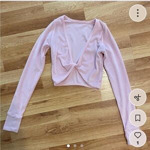 Agent84 Long Sleeve Velour Workout Crop Top in Light Pink